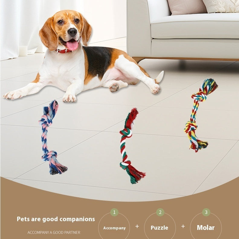 Dog Bite Rope Toy Dog Rope Knot Molar Bite-Resistant Color Double Knot Cotton Rope Toy