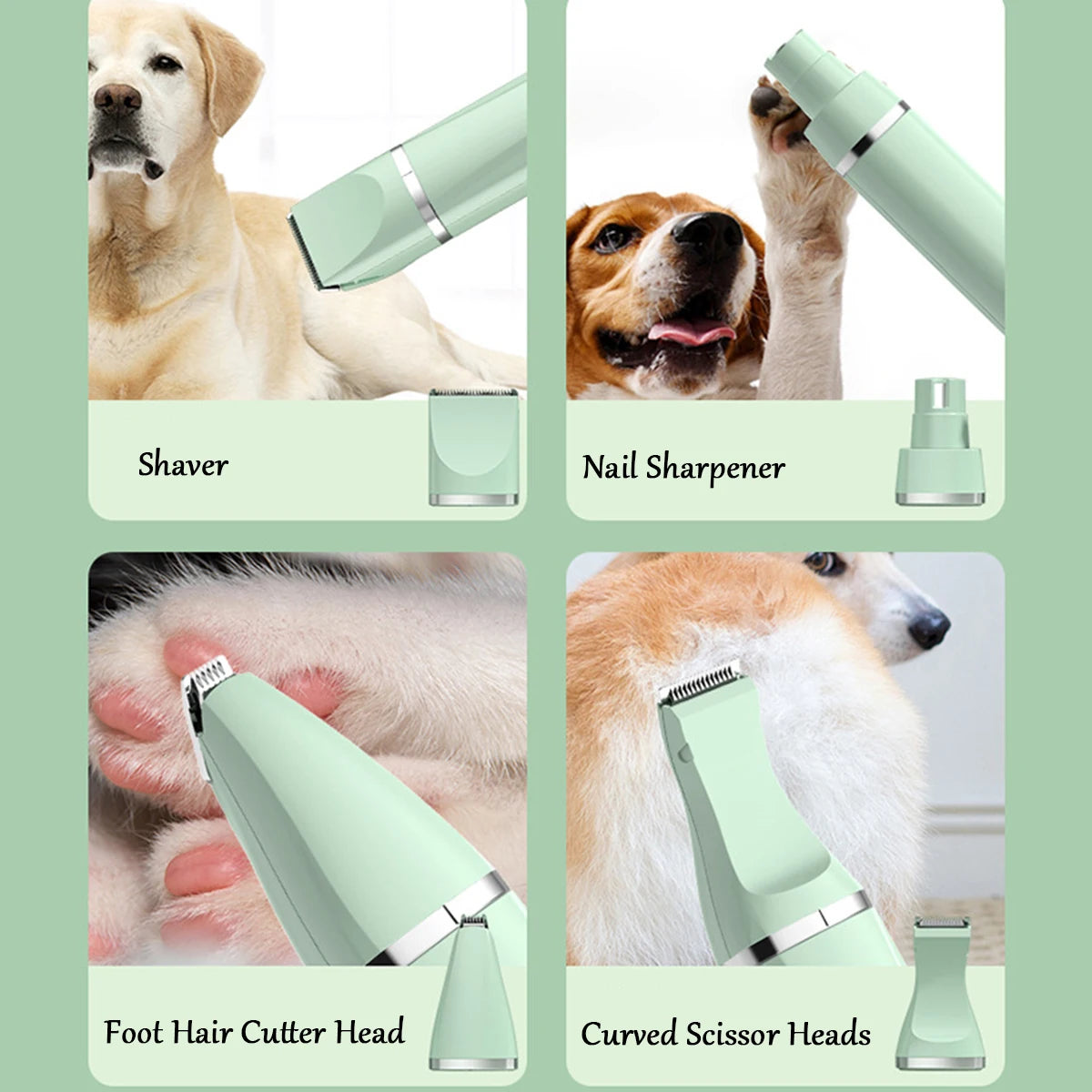 4-In-1 Electric Pet Grooming Kit, Rechargeable with Type-C, 4 Blades for Hair Trimming & Nail Grinding