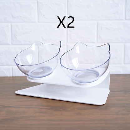 Non Slip Double Cat Bowl with Raised Stand Pet Food Cat Feeder Protect Cervical Vertebra Dog Bowl Transparent Pet Products